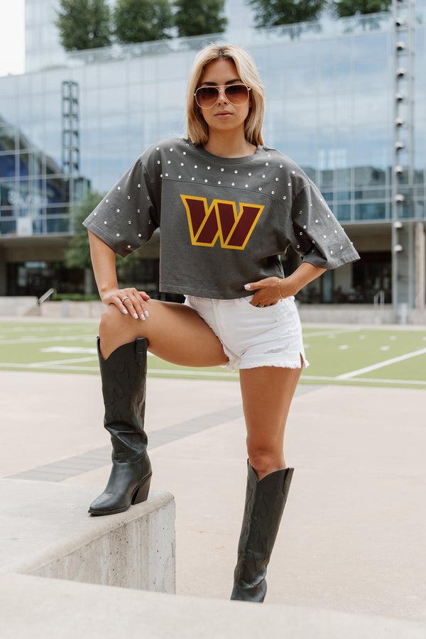 Gameday Couture WASHINGTON COMMANDERS Making Moves Rhinestone Crop Tee With Yoke