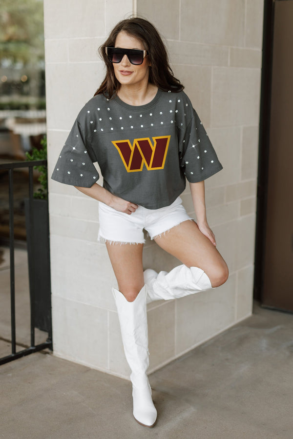 Gameday Couture WASHINGTON COMMANDERS Making Moves Rhinestone Crop Tee With Yoke