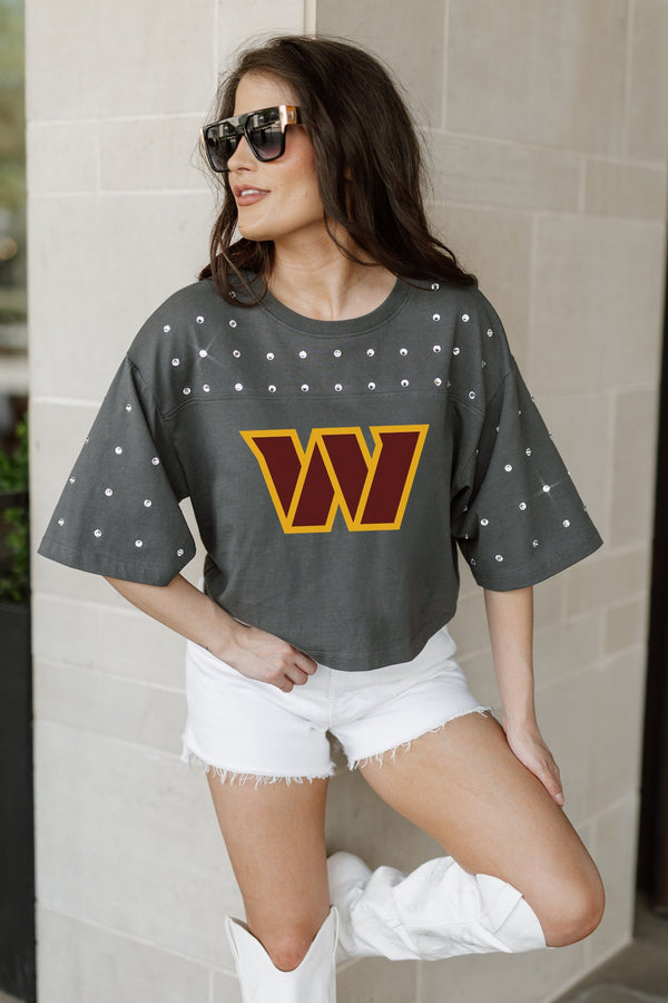 Gameday Couture WASHINGTON COMMANDERS Making Moves Rhinestone Crop Tee With Yoke