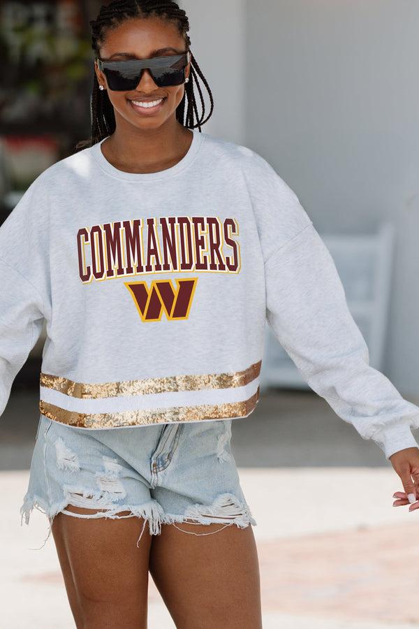 Gameday Couture WASHINGTON COMMANDERS Pass The Shine Long-Sleeve Metallic-Stripe Top