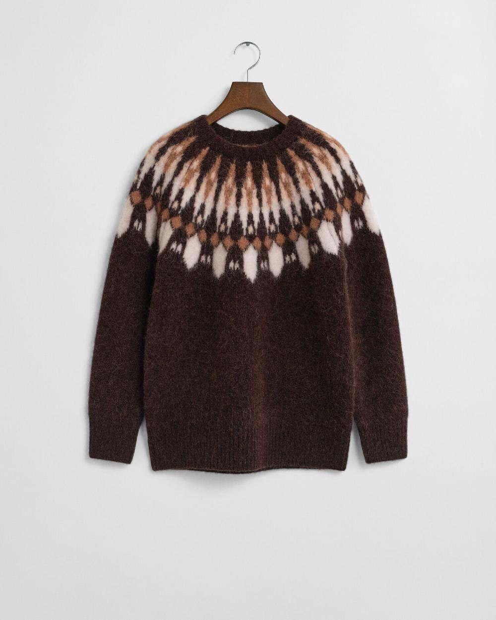 gant Alpaca Blend Fair Isle Crew Neck Sweater deep brown