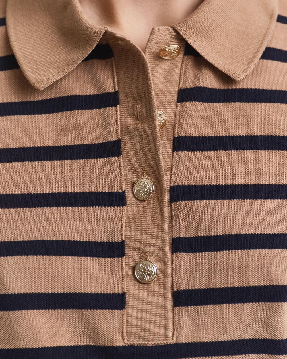 Gant Breton Striped Long Sleeve Piqué Polo Shirt Warm Khaki