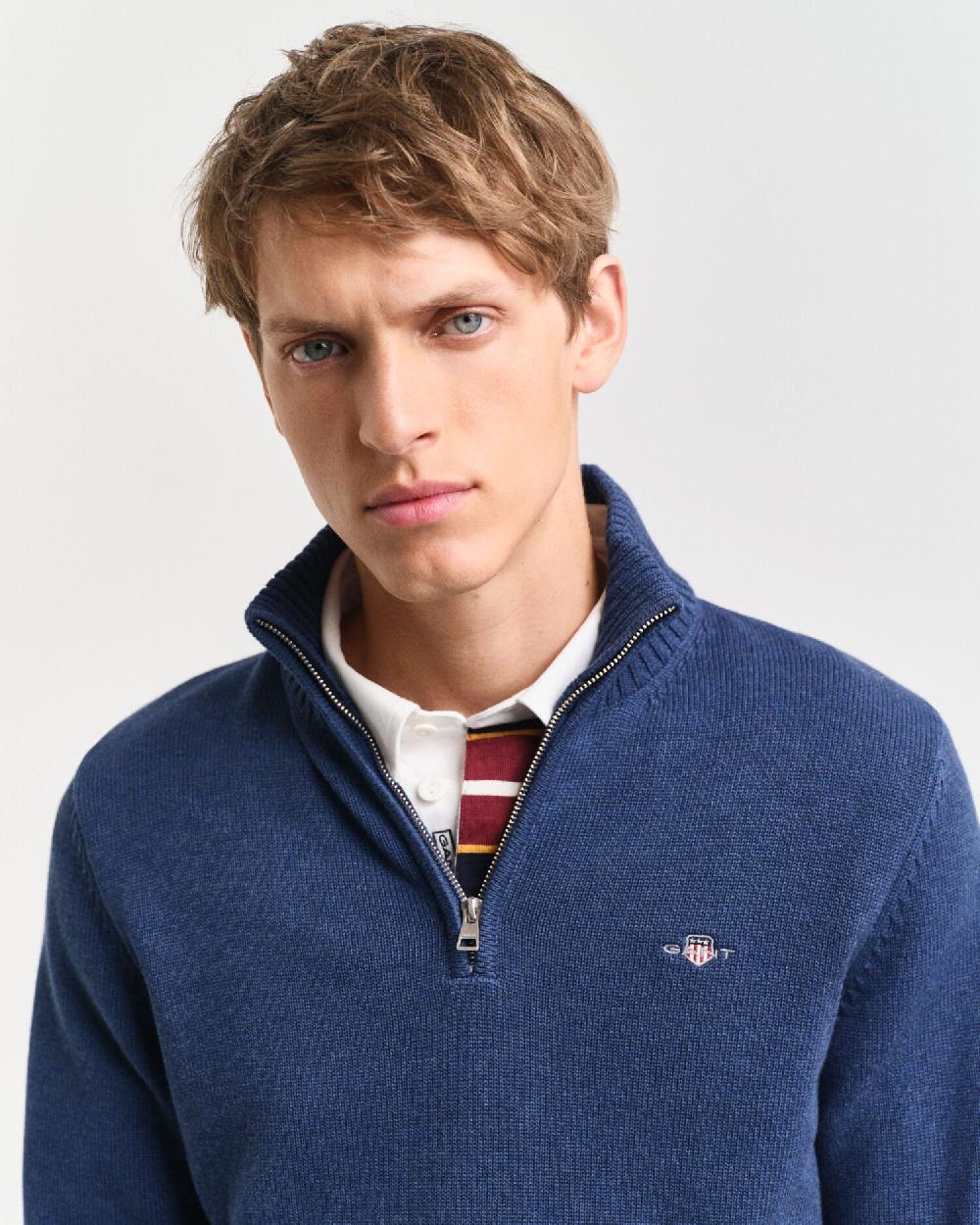 Gant Casual Cotton Half-Zip Sweater Dk Jeansblue Melange
