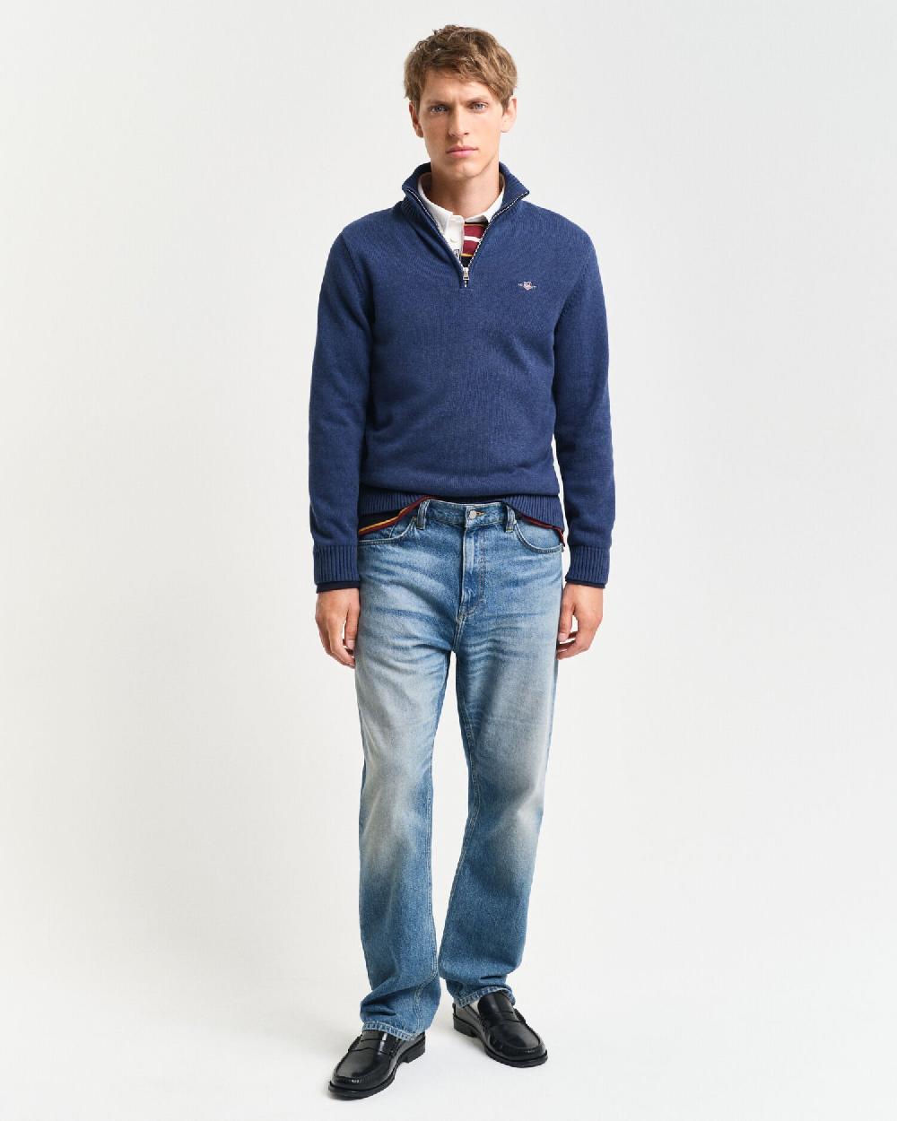 Gant Casual Cotton Half-Zip Sweater Dk Jeansblue Melange