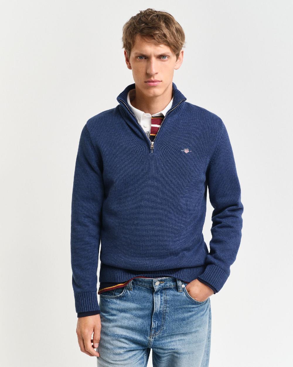 gant Casual Cotton Half-Zip Sweater dk jeansblue melange