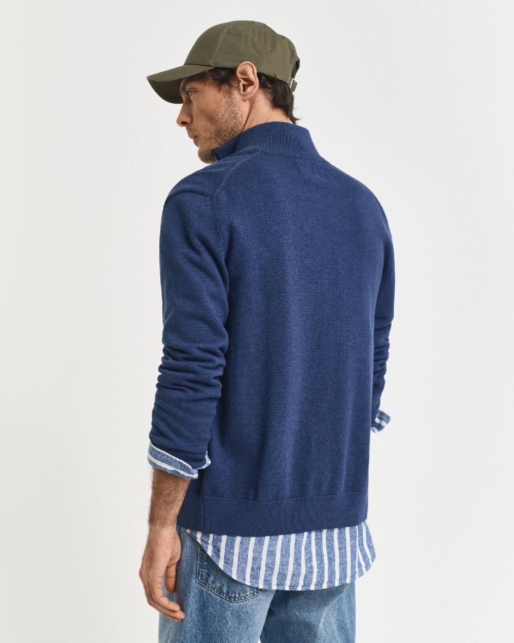 Gant Casual Cotton Zip Cardigan Dk Jeansblue Melange