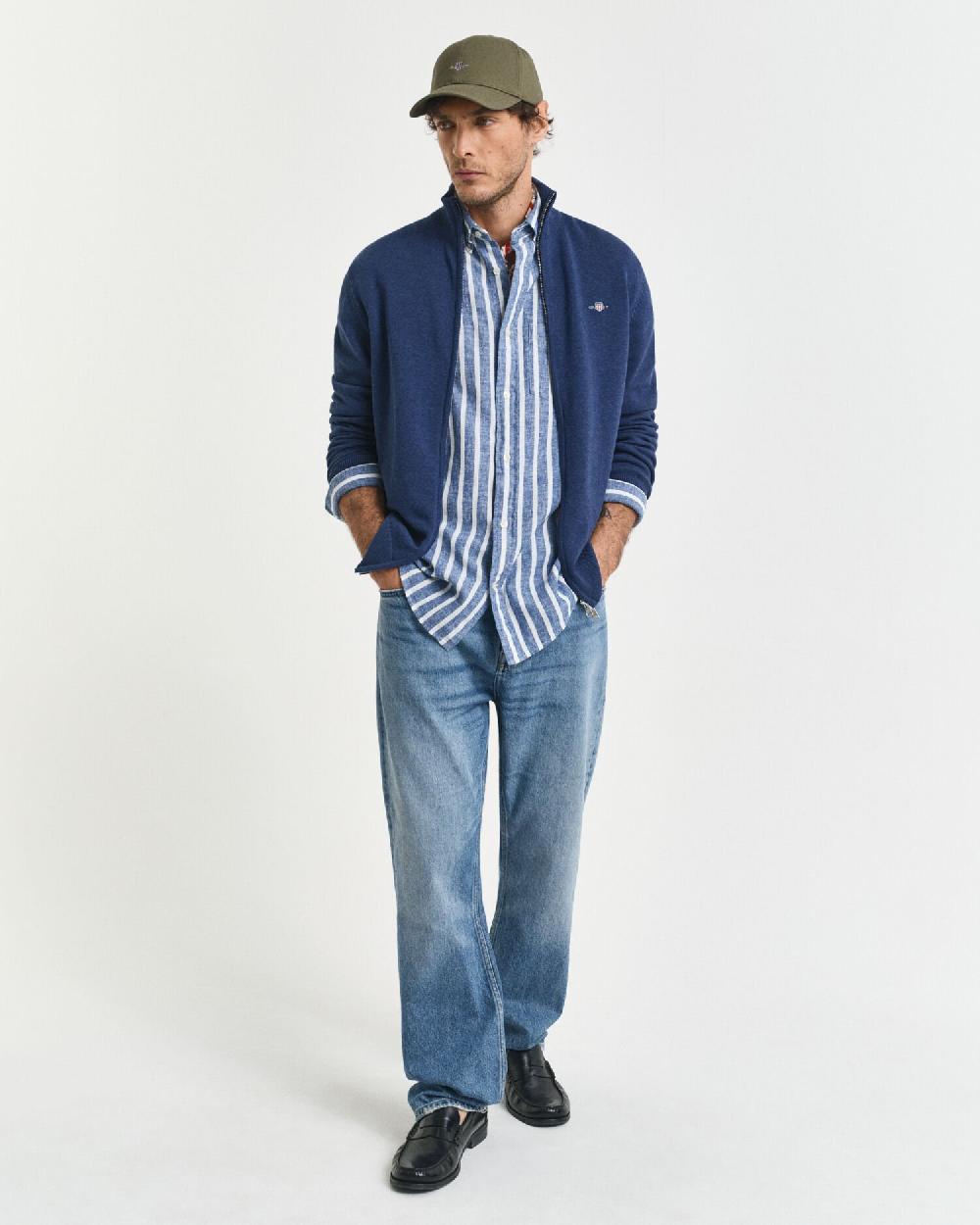 Gant Casual Cotton Zip Cardigan Dk Jeansblue Melange