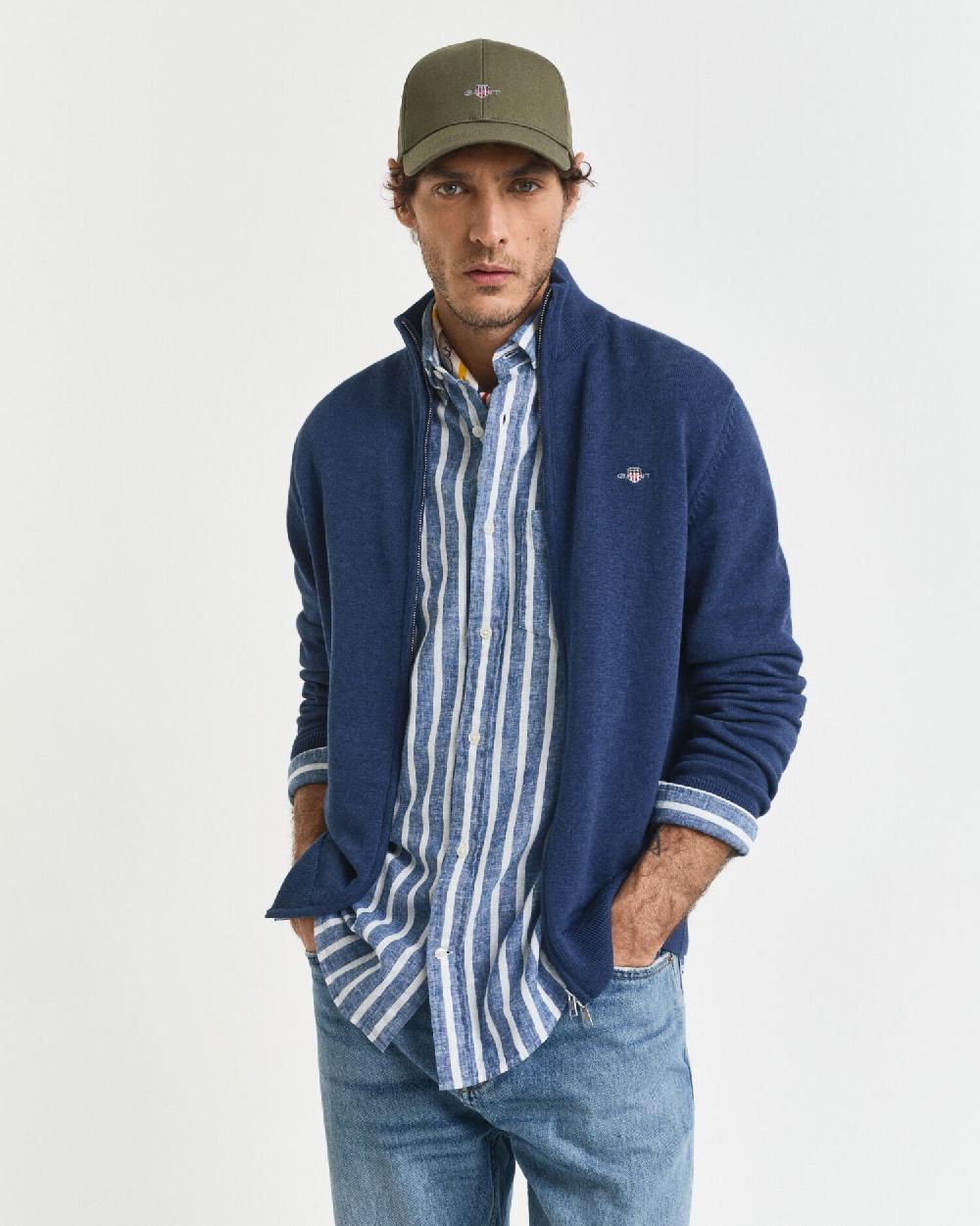 gant Casual Cotton Zip Cardigan dk jeansblue melange