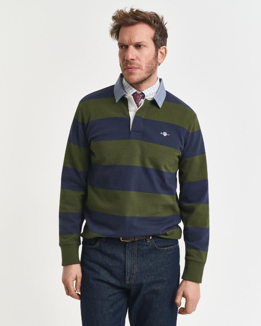 gant Chambray Collar Striped Heavy Rugger country green