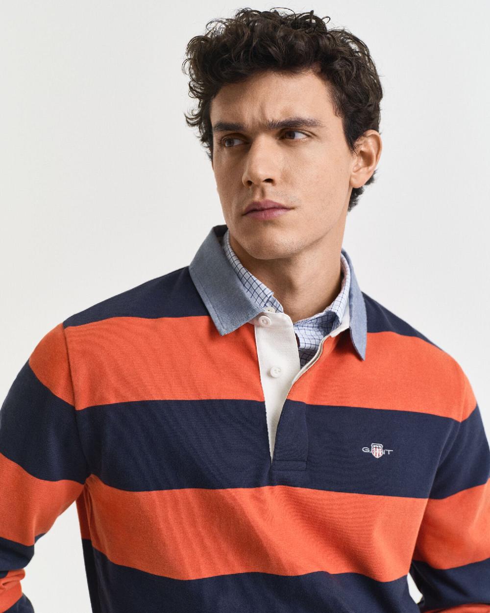 Gant Chambray Collar Striped Heavy Rugger Deep Orange