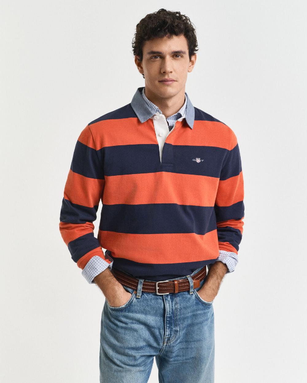 gant Chambray Collar Striped Heavy Rugger deep orange