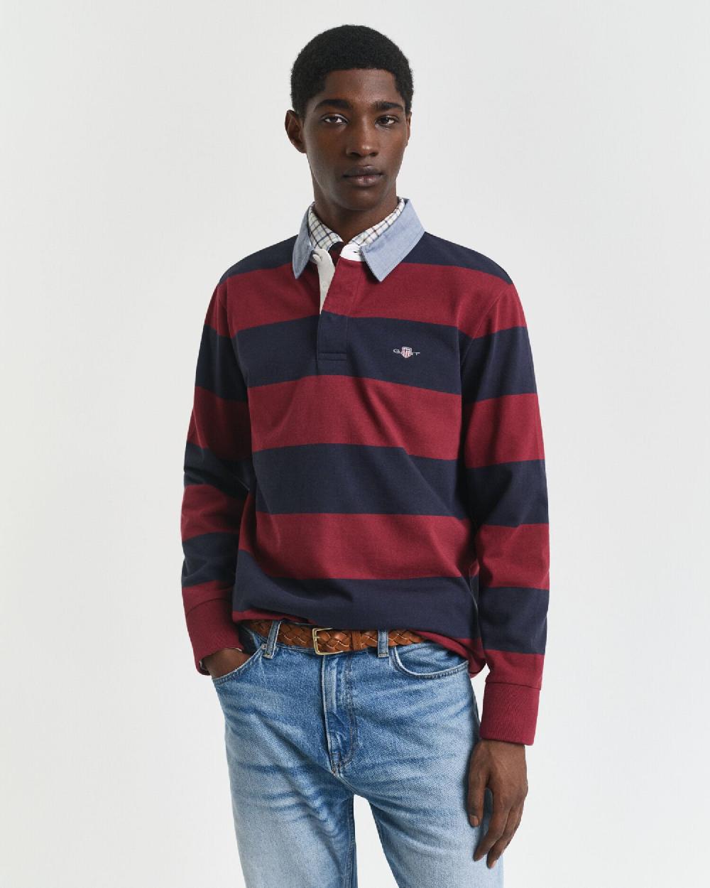 gant Chambray Collar Striped Heavy Rugger plumped red