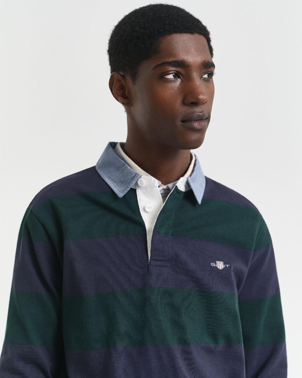 Gant Chambray Collar Striped Heavy Rugger Tartan Green