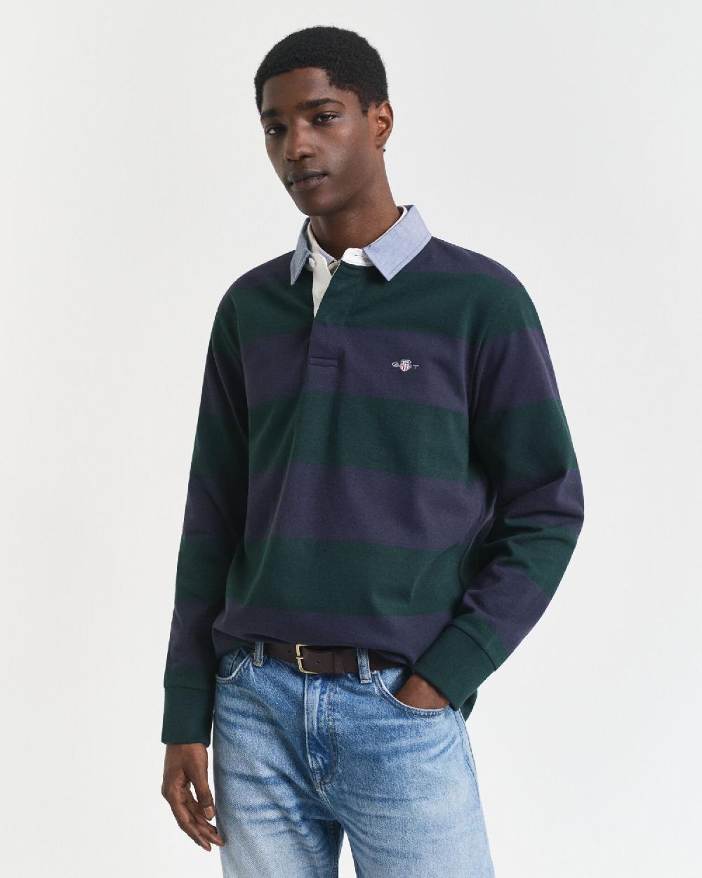 gant Chambray Collar Striped Heavy Rugger tartan green