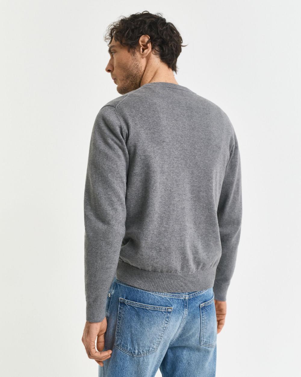 Gant Classic Cotton Crew Neck Sweater Dark Grey Melange