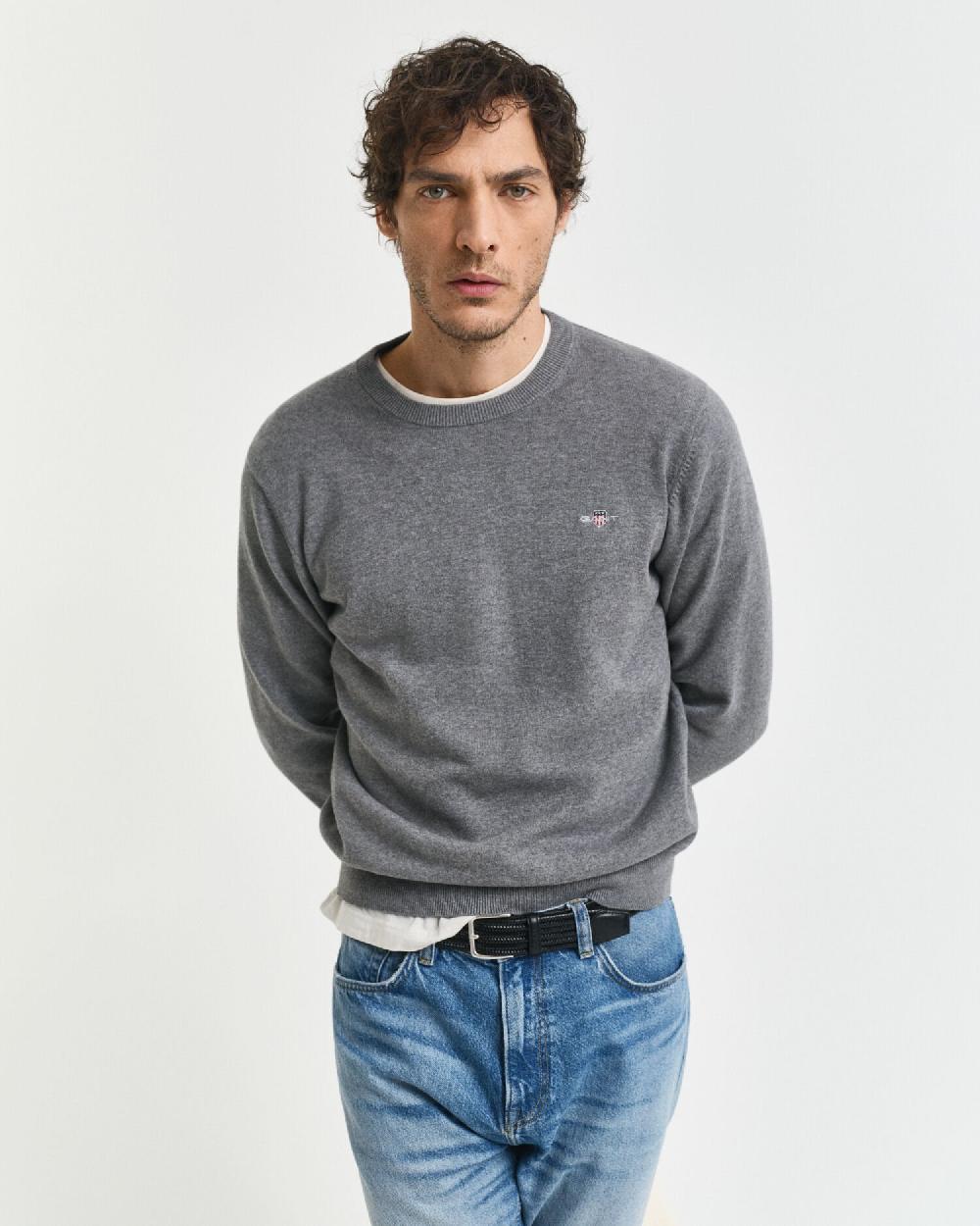 gant Classic Cotton Crew Neck Sweater dark grey melange