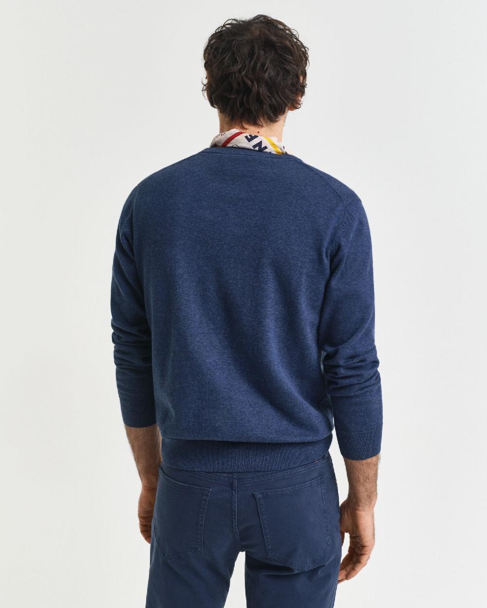 Gant Classic Cotton Crew Neck Sweater Dk Jeansblue Melange