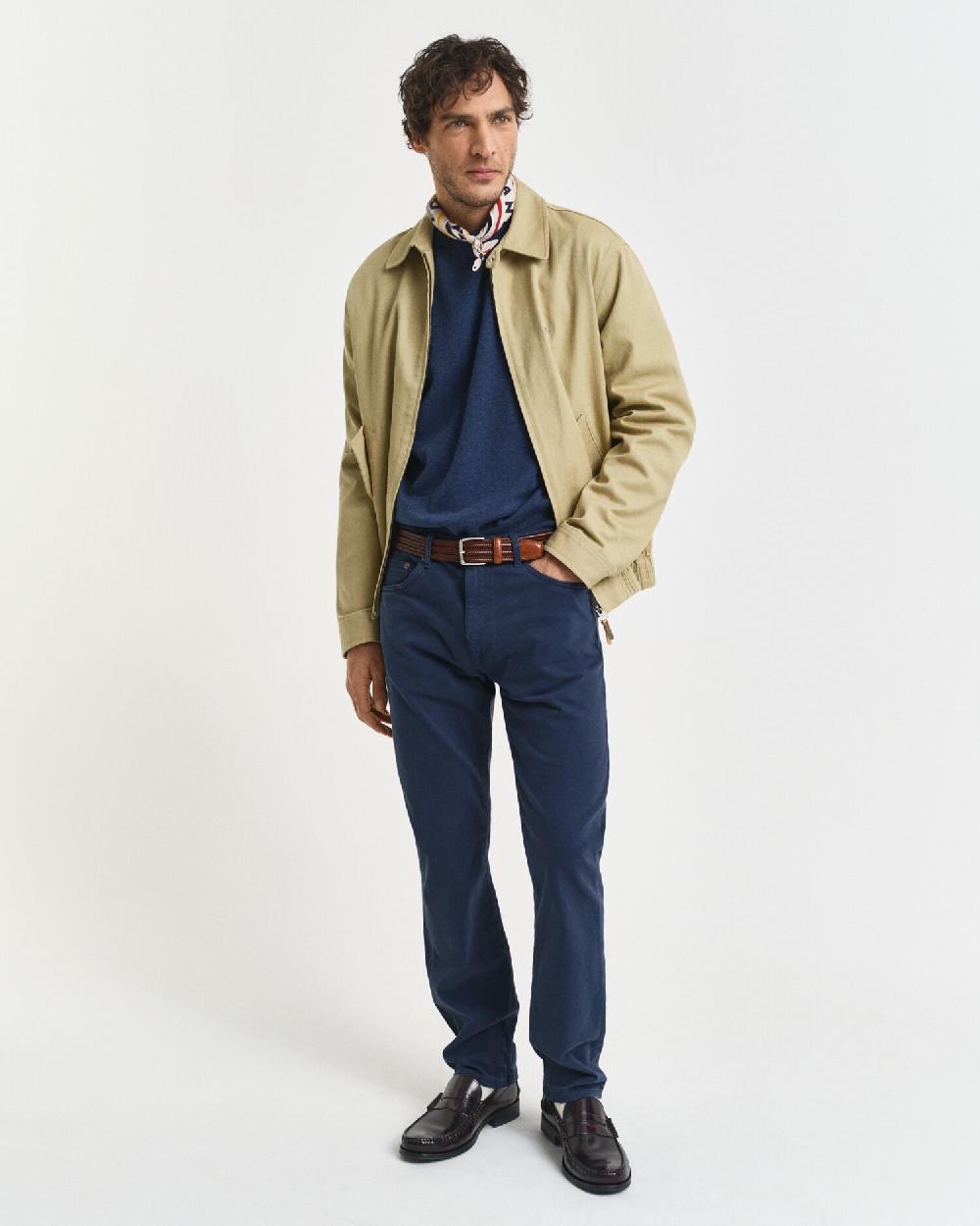 Gant Classic Cotton Crew Neck Sweater Dk Jeansblue Melange
