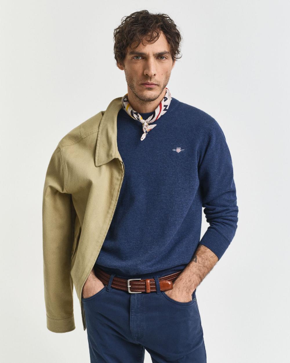 gant Classic Cotton Crew Neck Sweater dk jeansblue melange