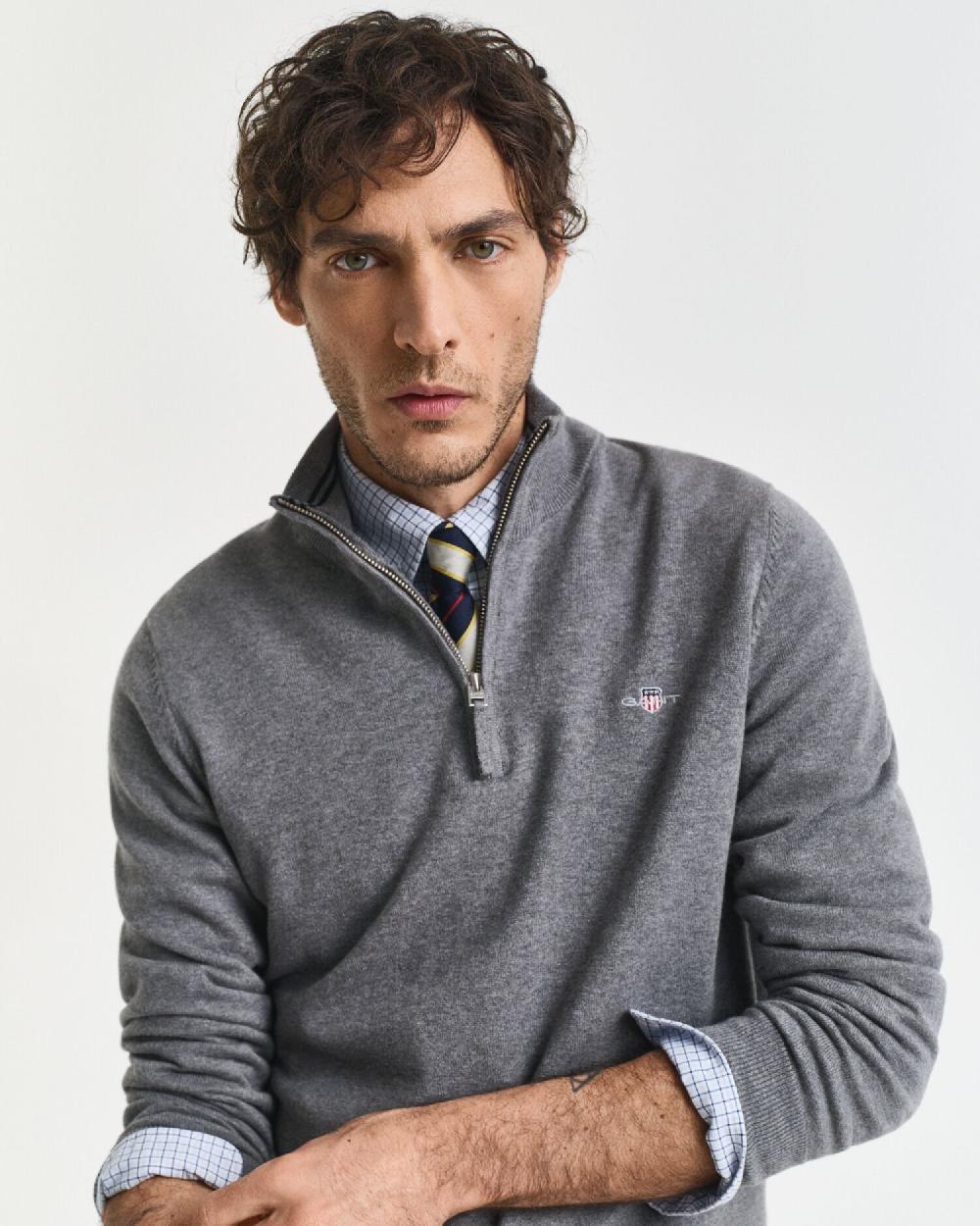 Gant Classic Cotton Half-Zip Sweater Dark Grey Melange