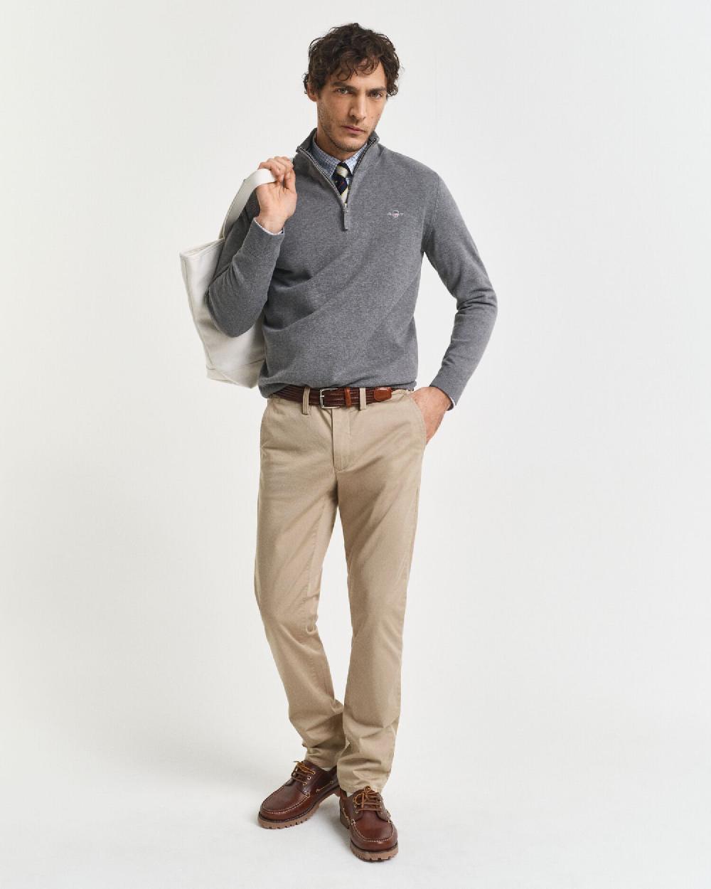 Gant Classic Cotton Half-Zip Sweater Dark Grey Melange
