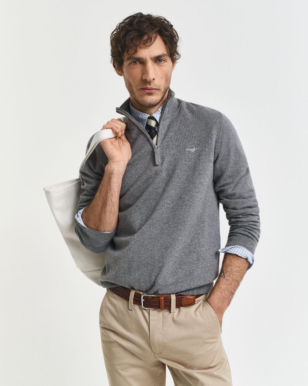 gant Classic Cotton Half-Zip Sweater dark grey melange