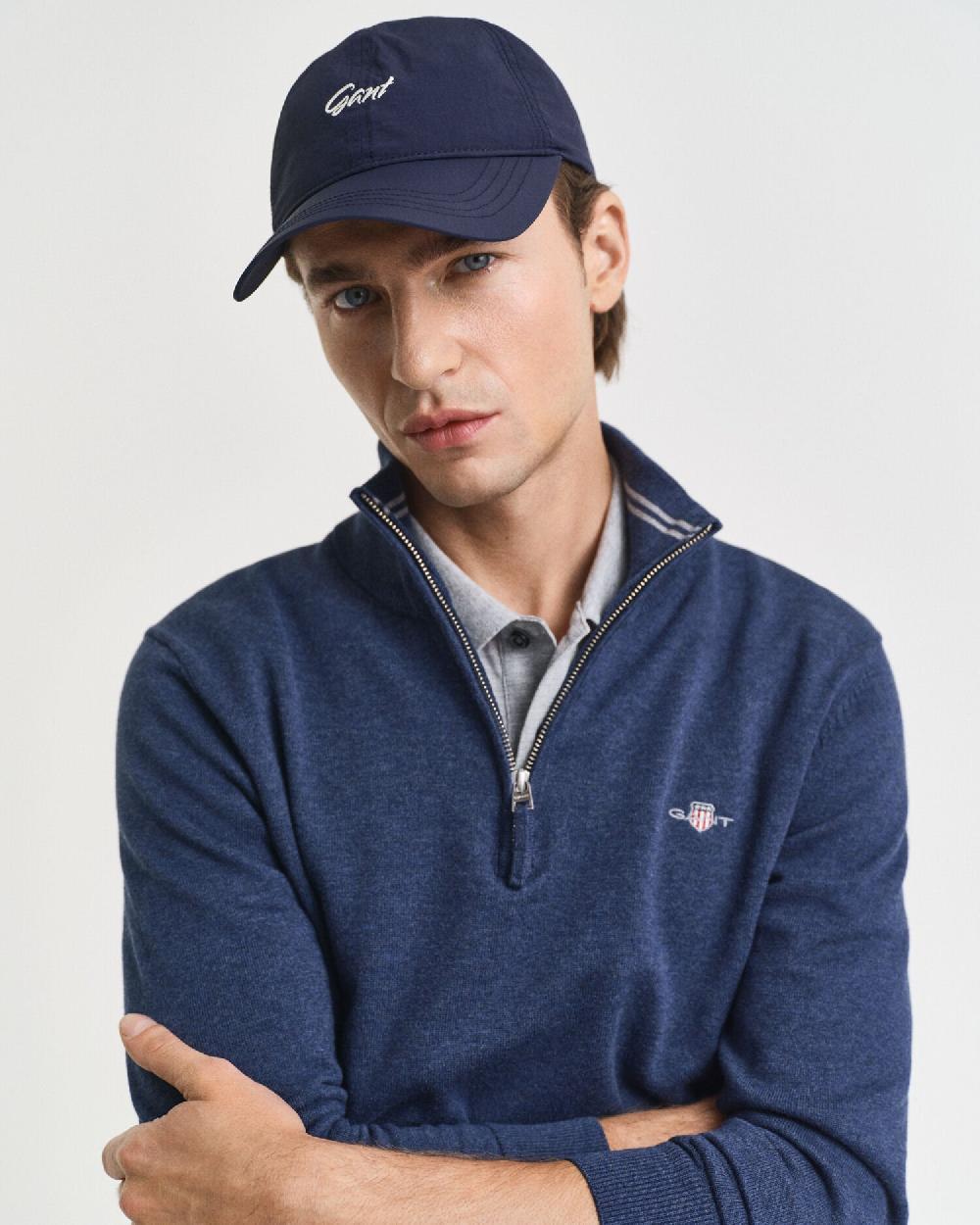 Gant Classic Cotton Half-Zip Sweater Dk Jeansblue Melange