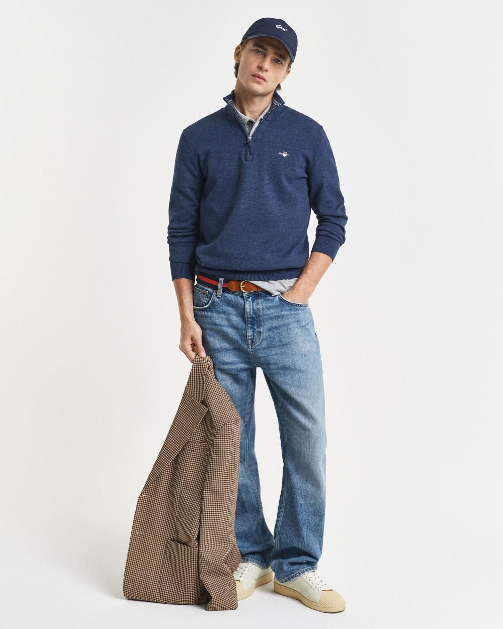 Gant Classic Cotton Half-Zip Sweater Dk Jeansblue Melange