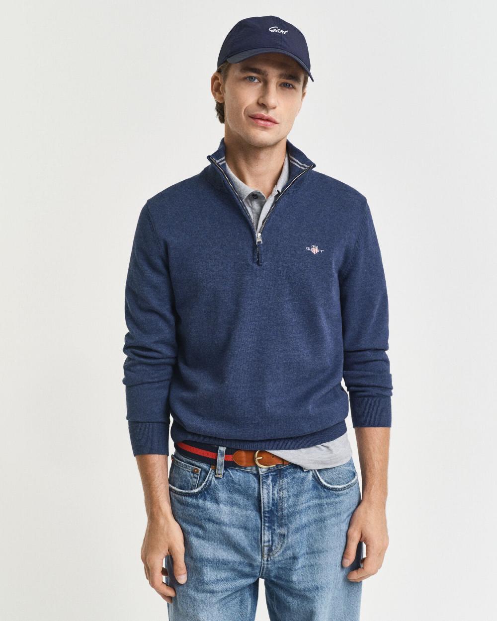 gant Classic Cotton Half-Zip Sweater dk jeansblue melange