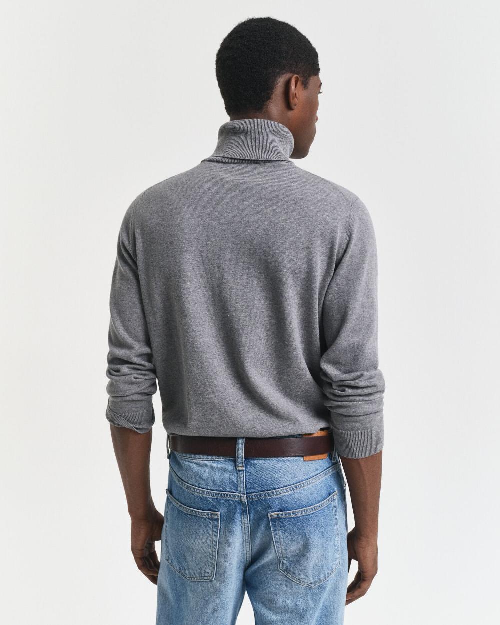 Gant Classic Cotton Turtleneck Sweater Dark Grey Melange