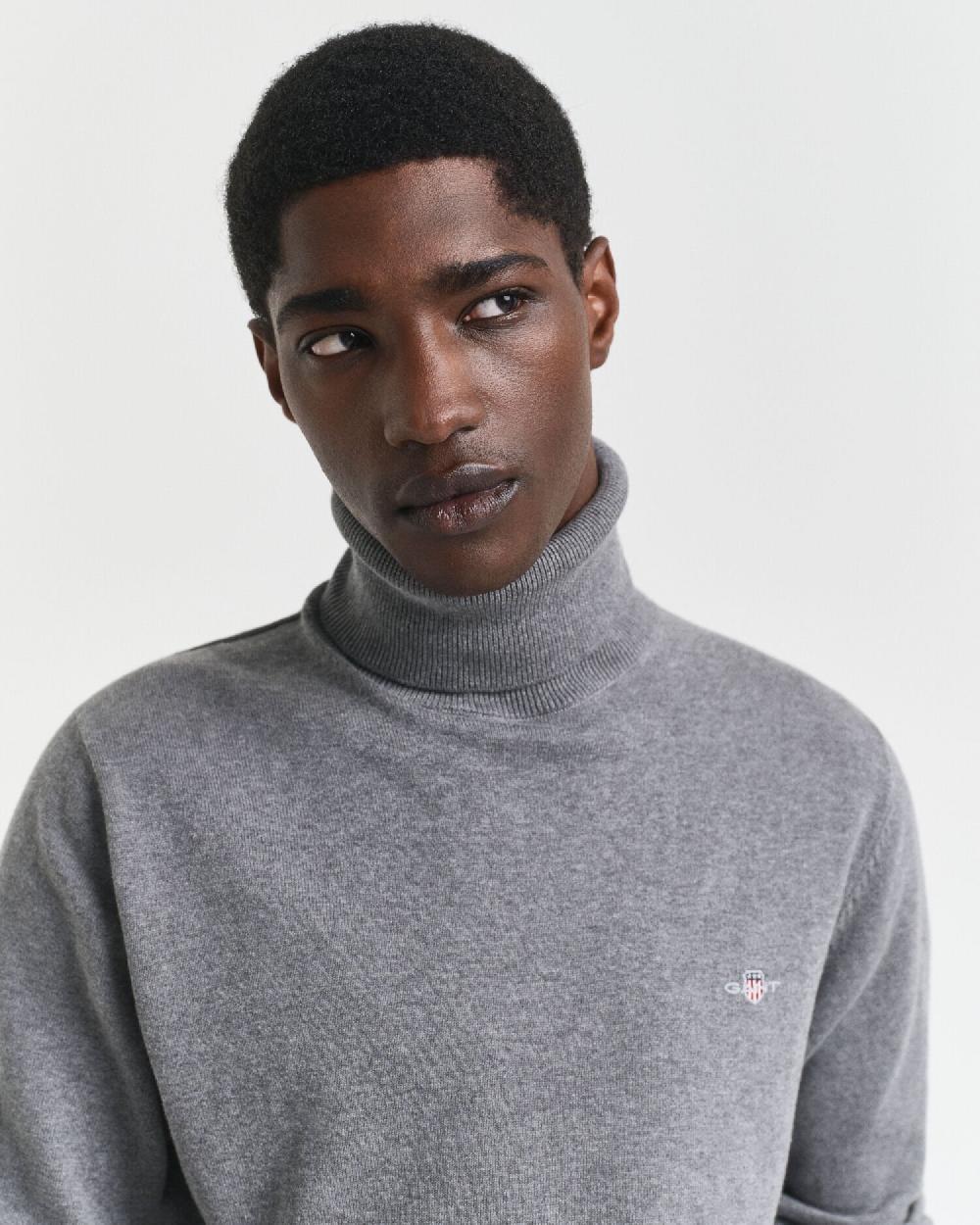 Gant Classic Cotton Turtleneck Sweater Dark Grey Melange