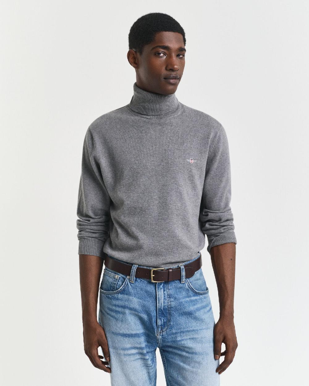 gant Classic Cotton Turtleneck Sweater dark grey melange