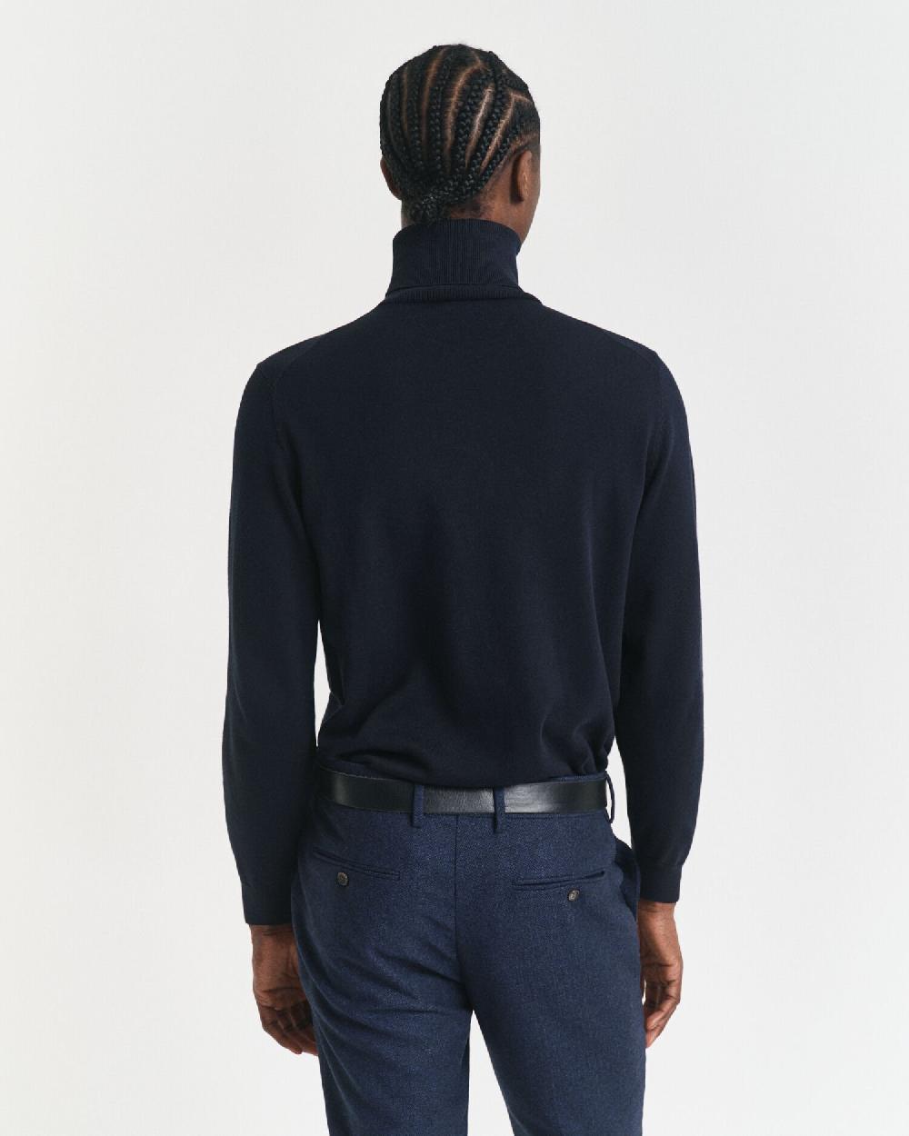 Gant Classic Cotton Turtleneck Sweater Evening Blue