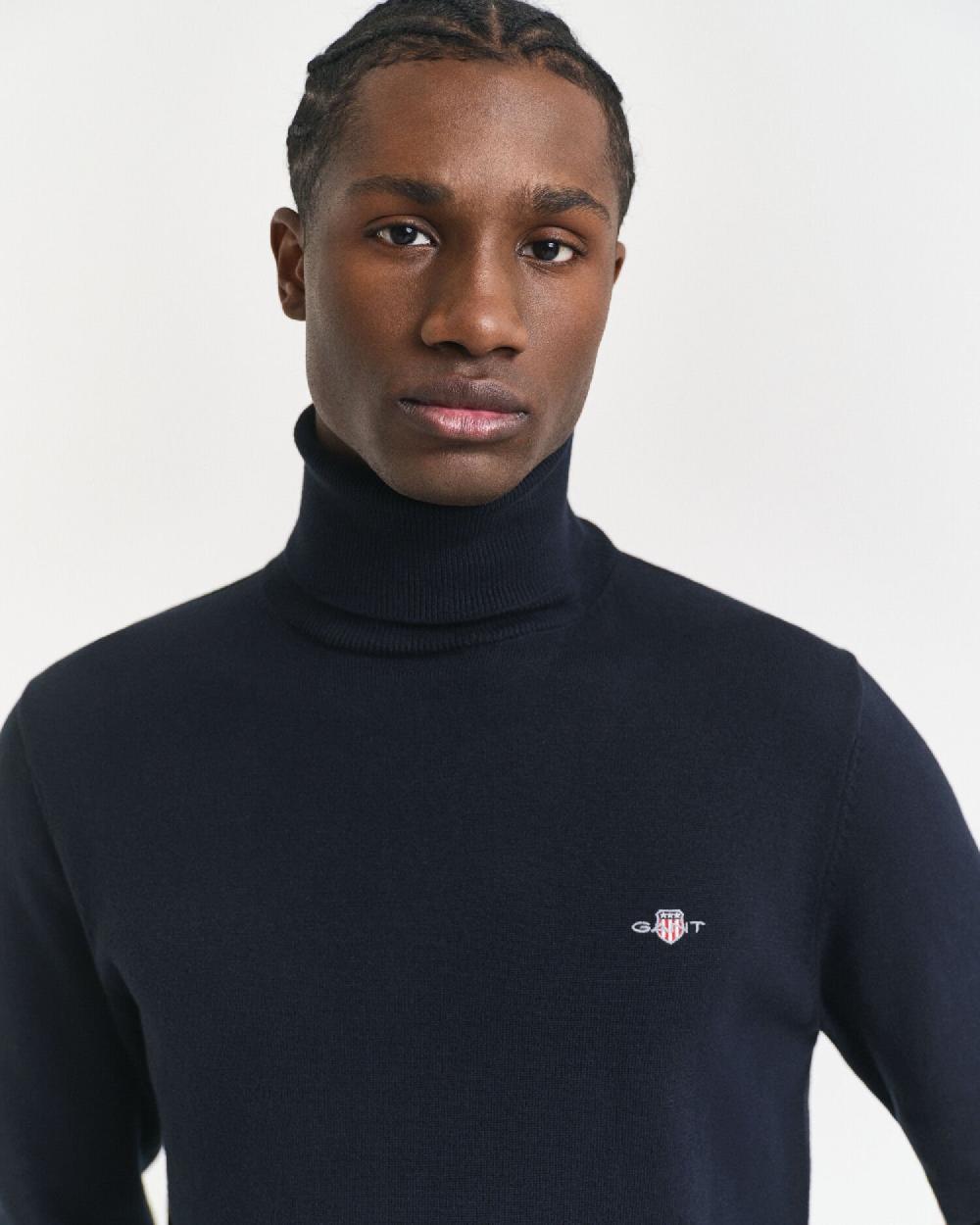 Gant Classic Cotton Turtleneck Sweater Evening Blue