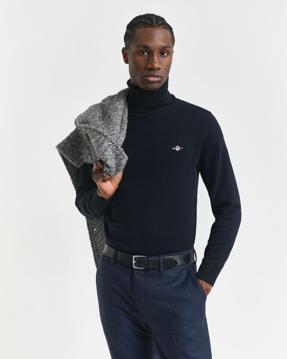 gant Classic Cotton Turtleneck Sweater evening blue