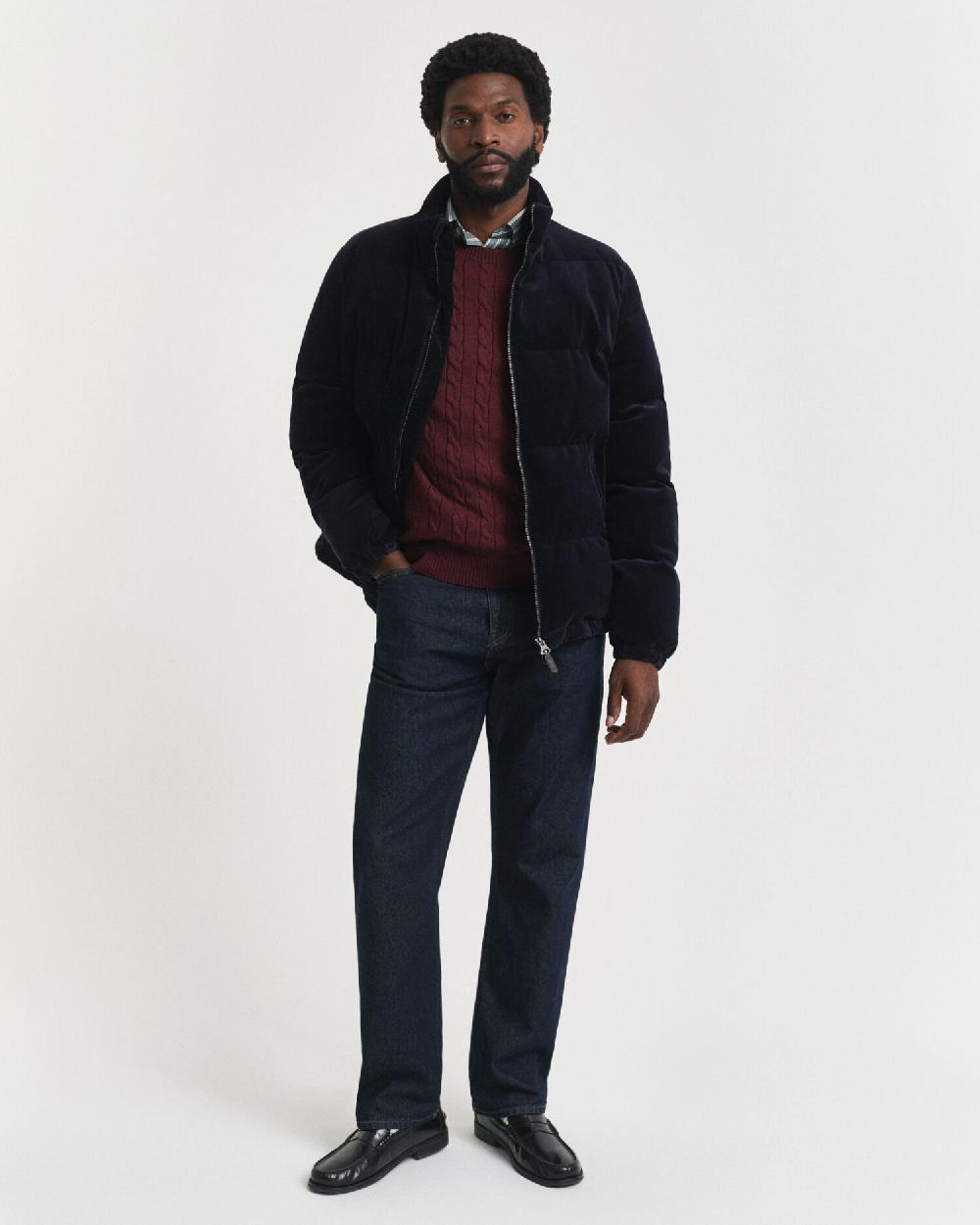 Gant Cotton Cable Knit Crew Neck Sweater Bordeaux Melange
