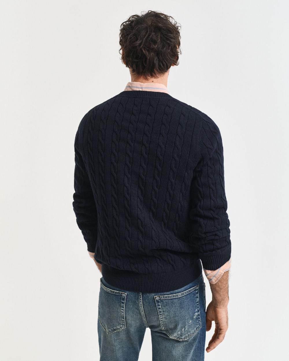 Gant Cotton Cable Knit Crew Neck Sweater Evening Blue