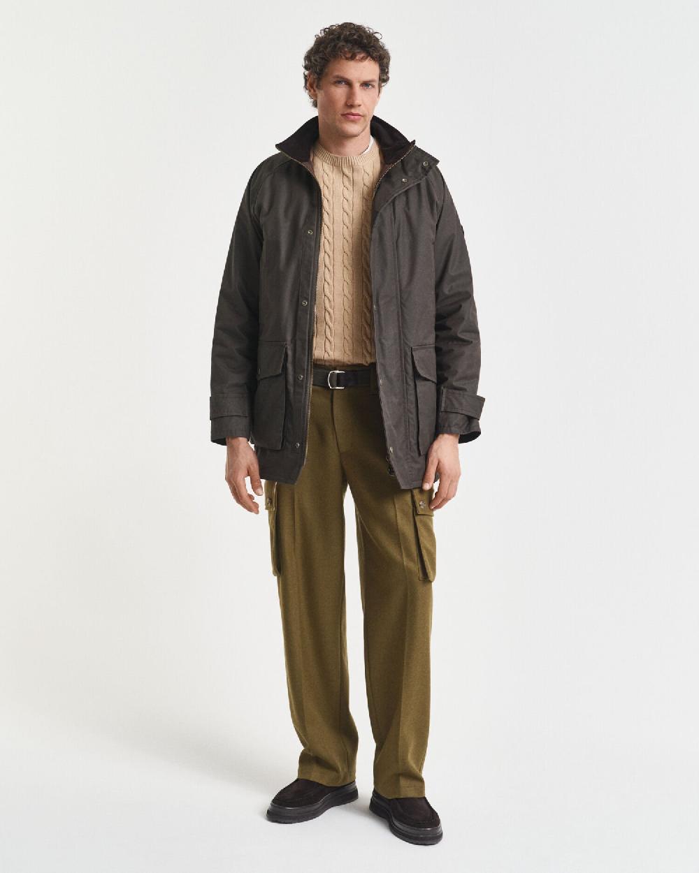 Gant Cotton Cable Knit Crew Neck Sweater Khaki Melange