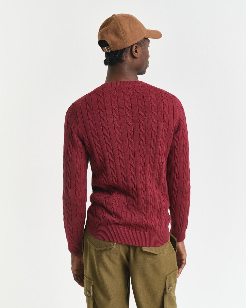 Gant Cotton Cable Knit Crew Neck Sweater Plumped Red