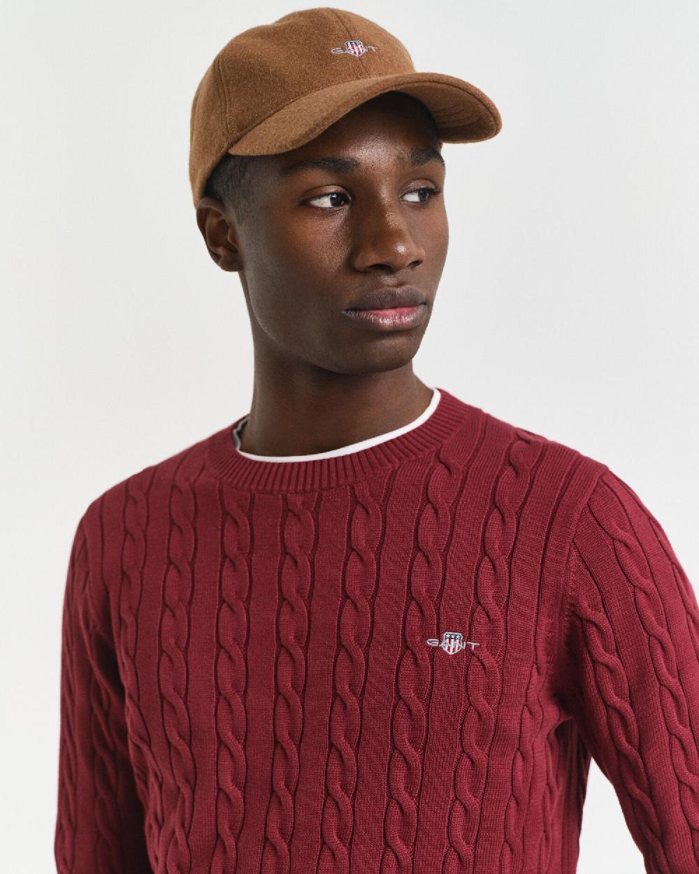 Gant Cotton Cable Knit Crew Neck Sweater Plumped Red