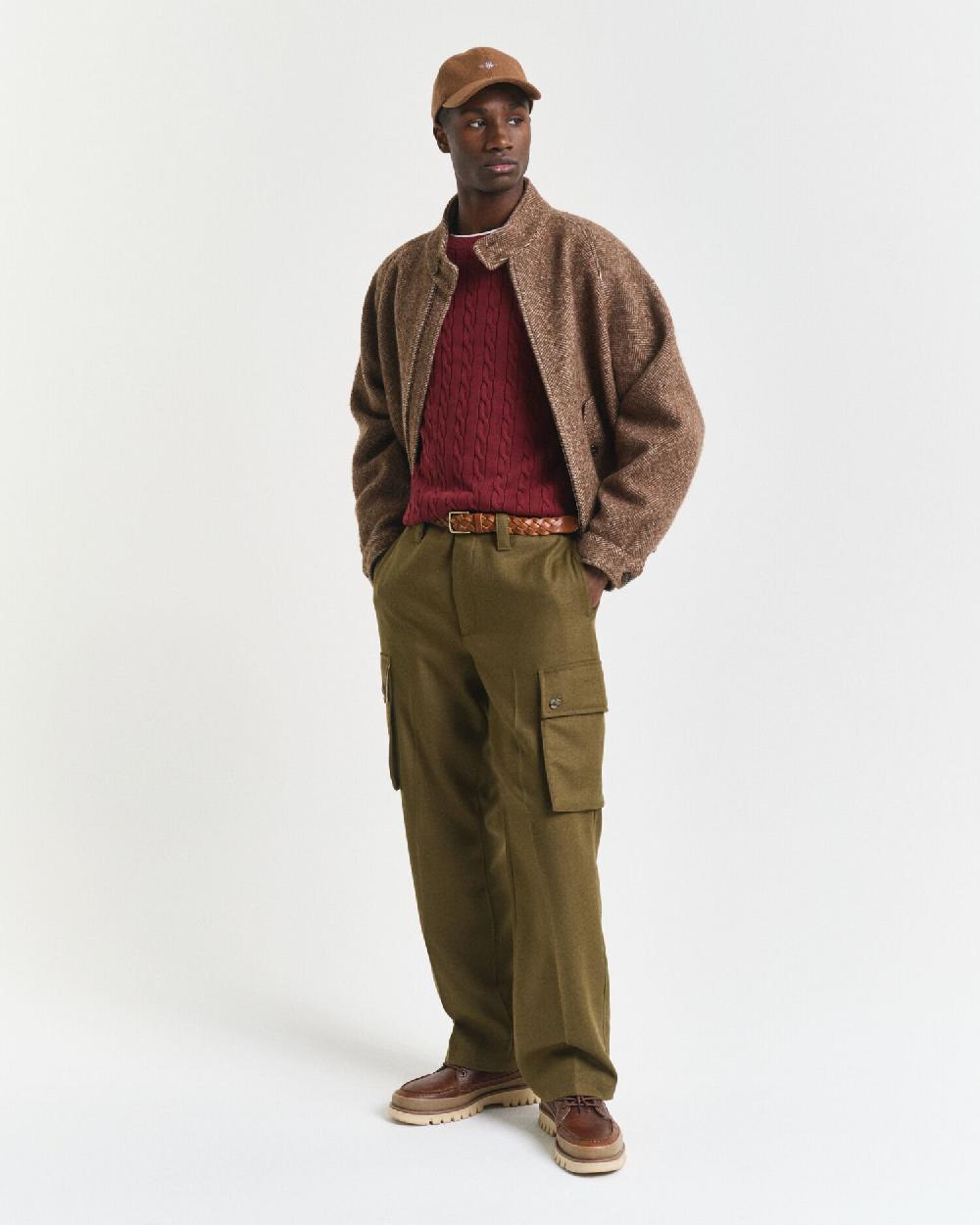 Gant Cotton Cable Knit Crew Neck Sweater Plumped Red