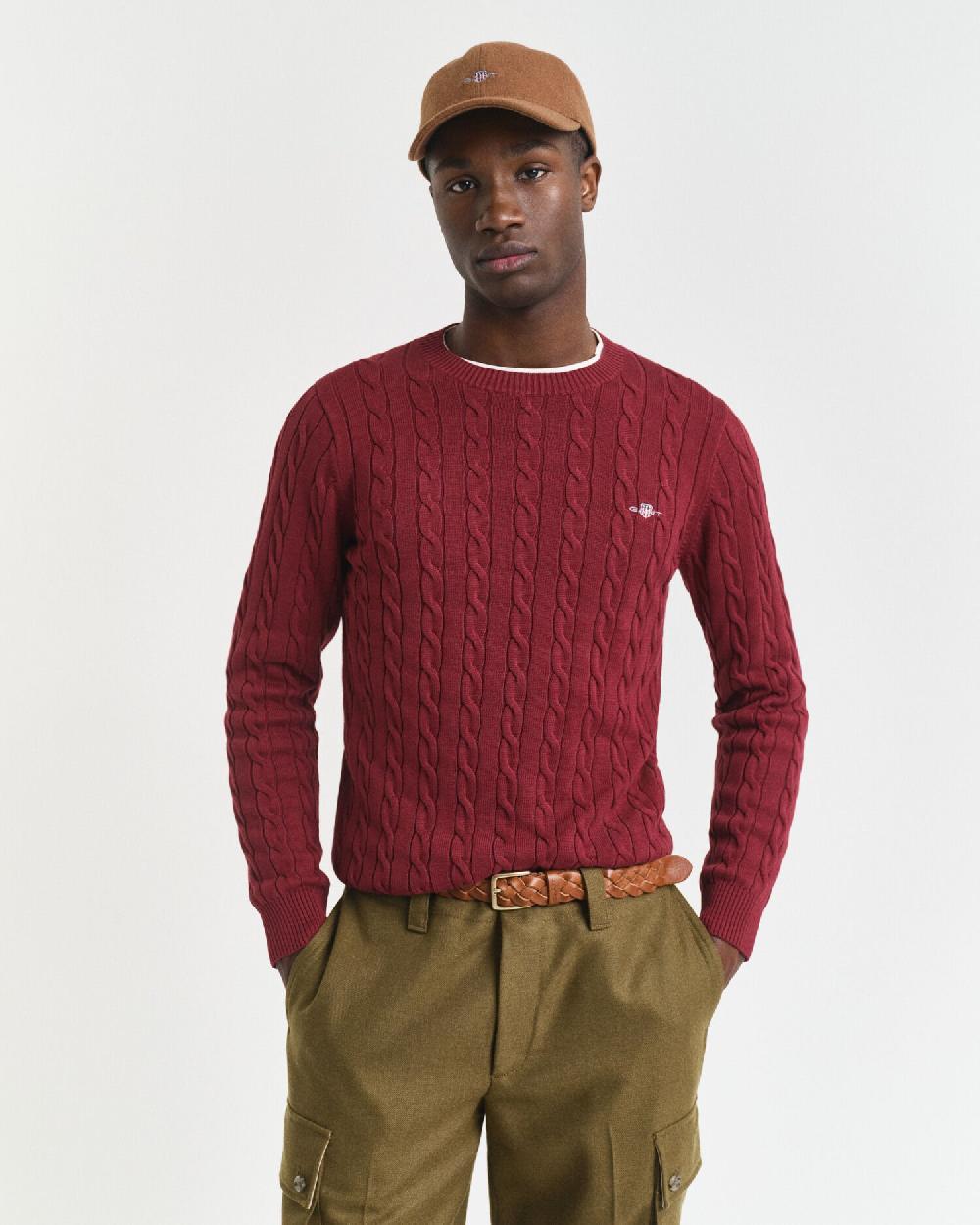 gant Cotton Cable Knit Crew Neck Sweater plumped red