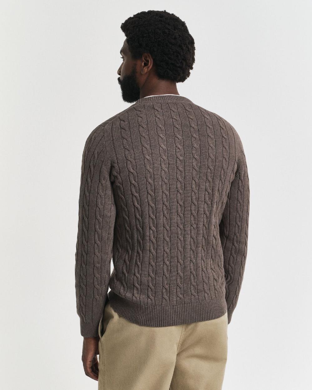 Gant Cotton Cable Knit Crew Neck Sweater Seawood Melange