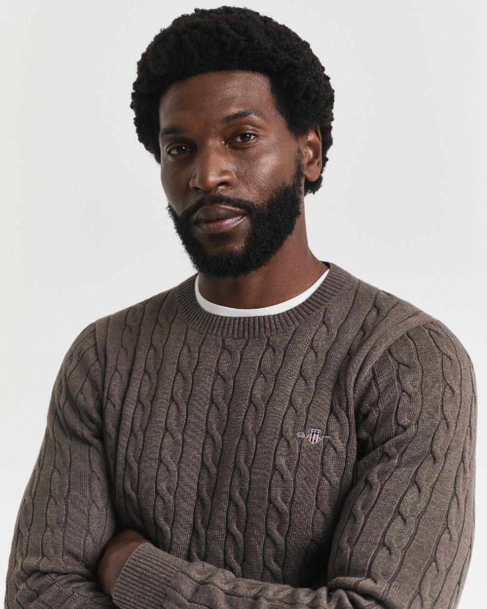 Gant Cotton Cable Knit Crew Neck Sweater Seawood Melange