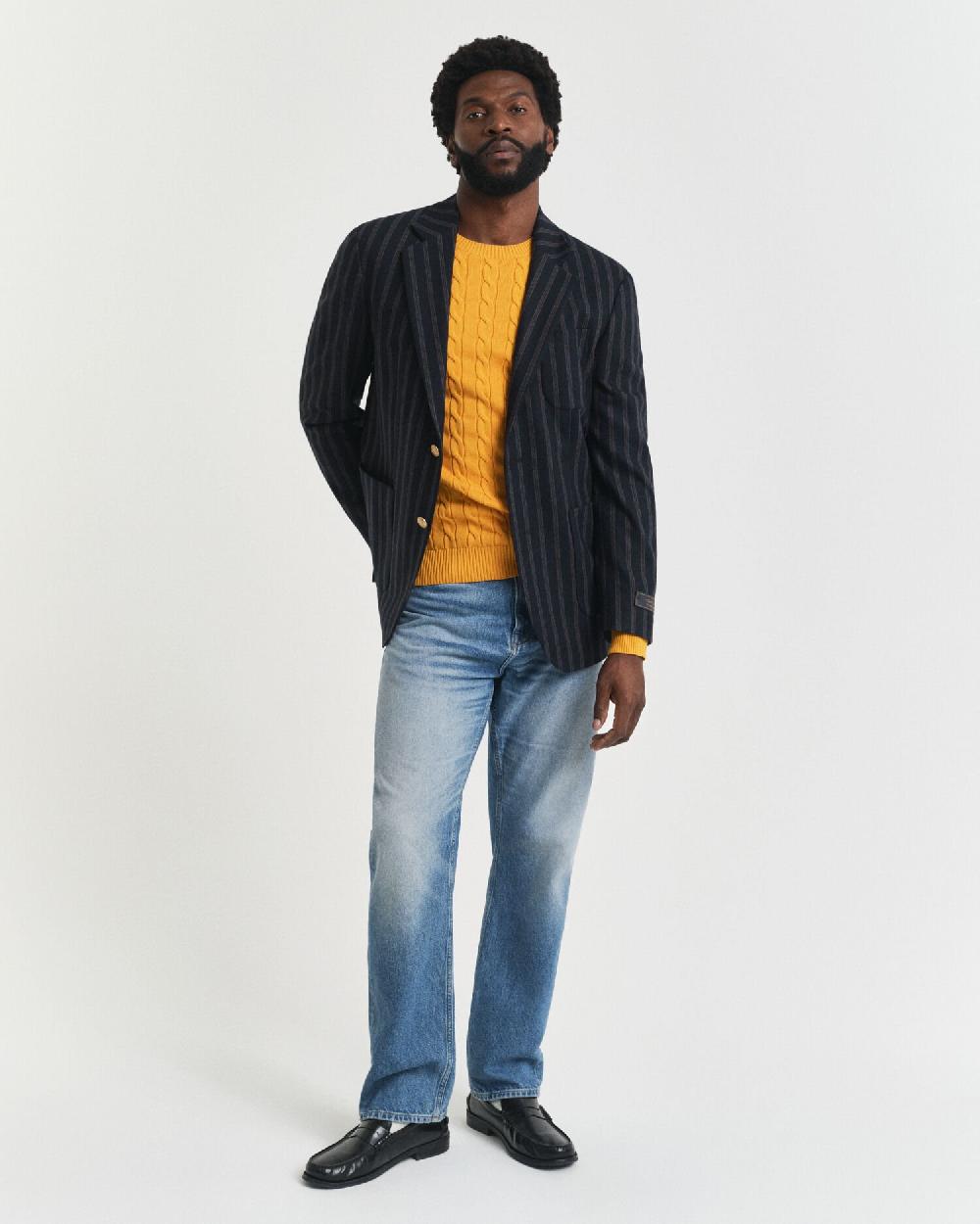 Gant Cotton Cable Knit Crew Neck Sweater Yellow Lichen