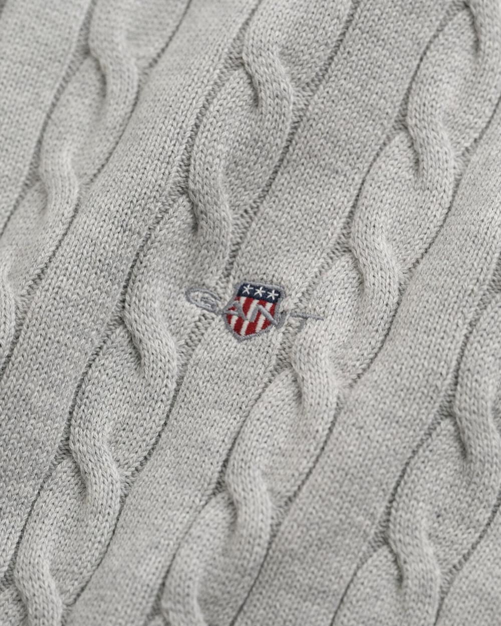 Gant Cotton Cable Knit Half-Zip Sweater Cloud Grey Melange