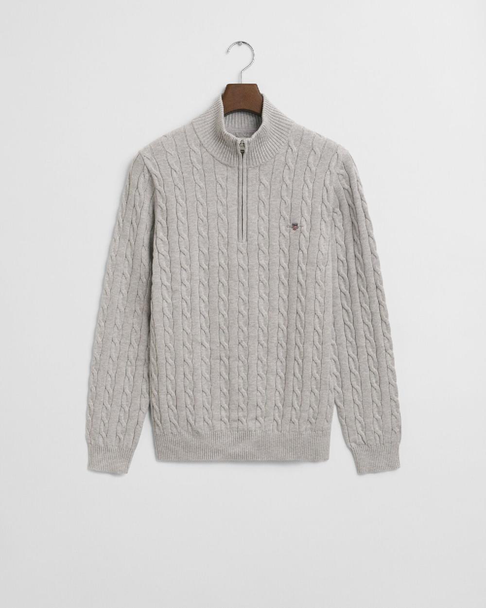 gant Cotton Cable Knit Half-Zip Sweater cloud grey melange