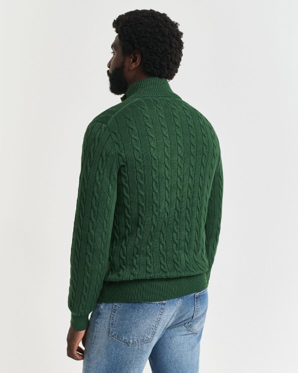 Gant Cotton Cable Knit Half-Zip Sweater Forest Green