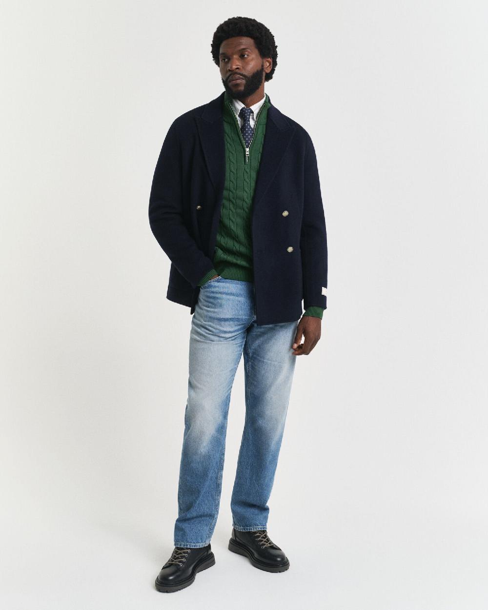 Gant Cotton Cable Knit Half-Zip Sweater Forest Green
