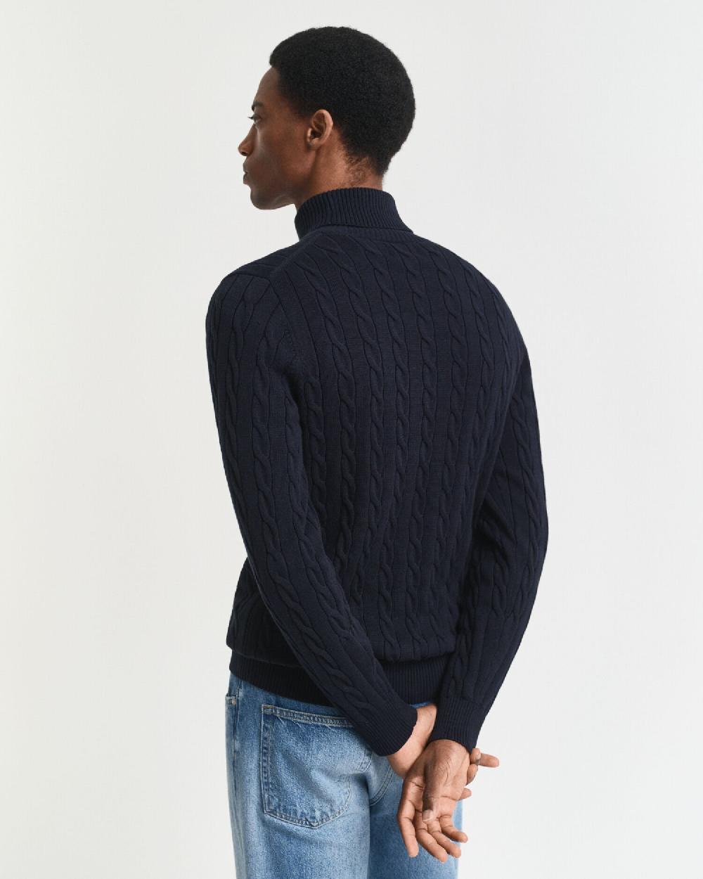 Gant Cotton Cable Knit Turtleneck Sweater Evening Blue